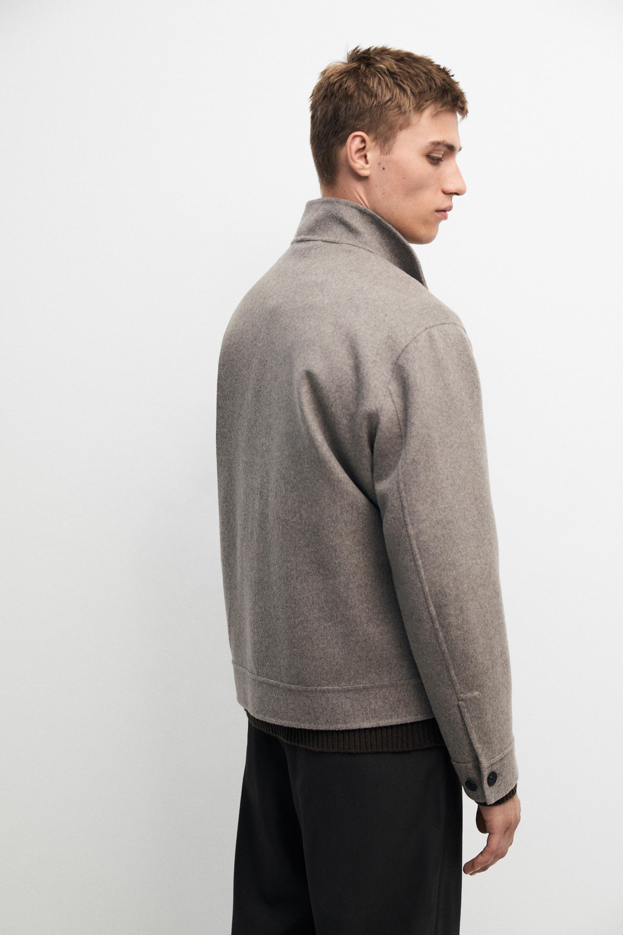 Wool blend high neck double fabric jacket